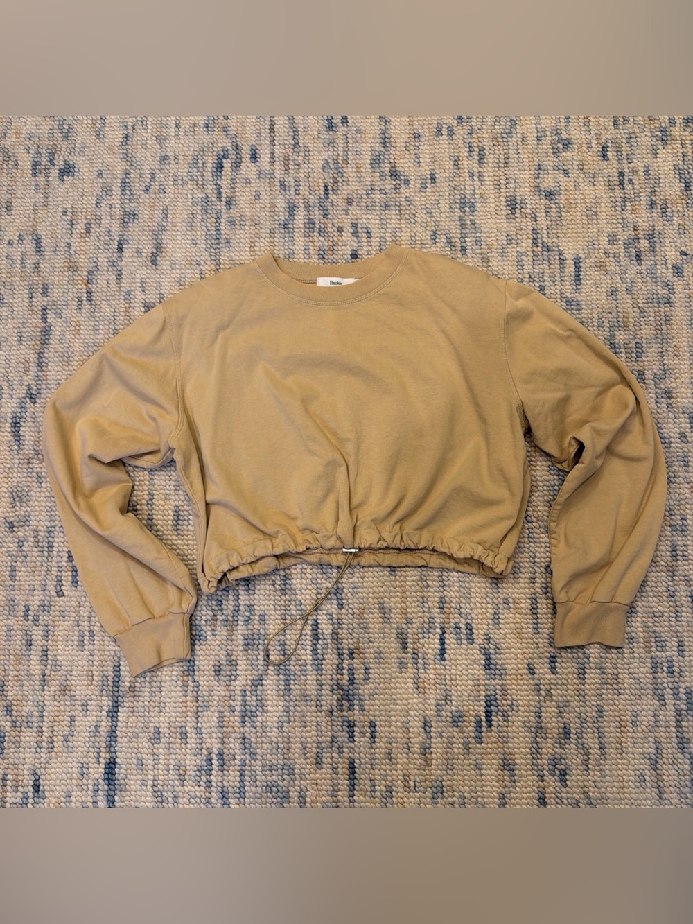 Frankie Shop Tan Crewneck Copped drawstring Sweatshirt